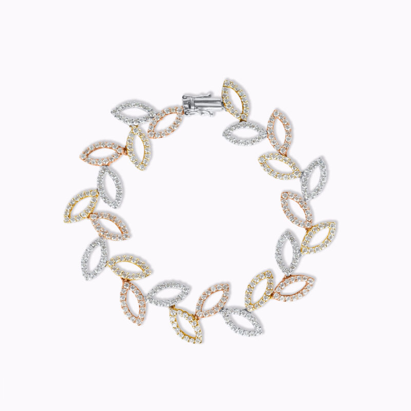 Tri-Color Gold Diamond Leaf Bracelet