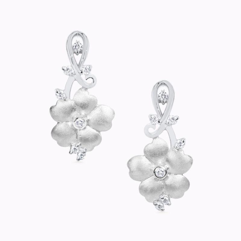 Two Tone Gold Flower Hook Earrings with Diamond