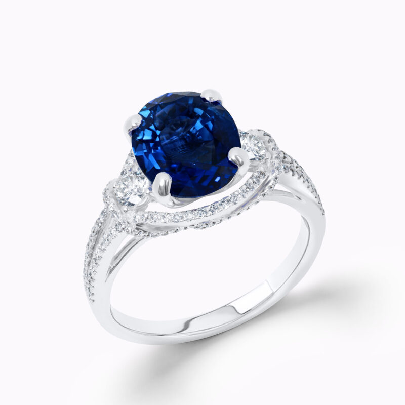 Royal Blue Ceylon Oval Sapphire and Diamond Ring