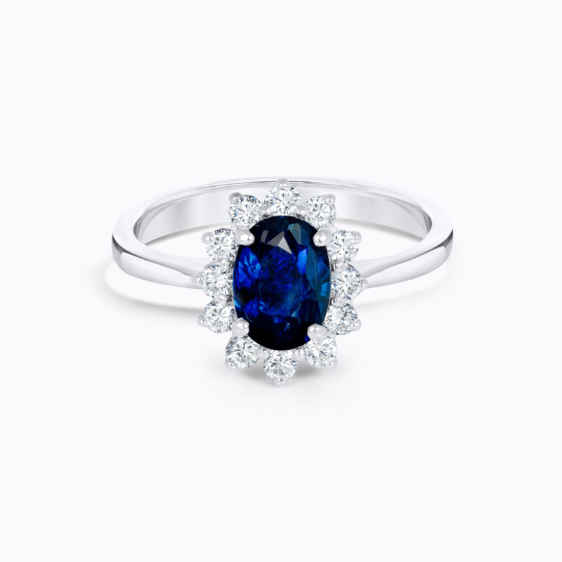 Blue Sapphire and Diamond Cluster Ring