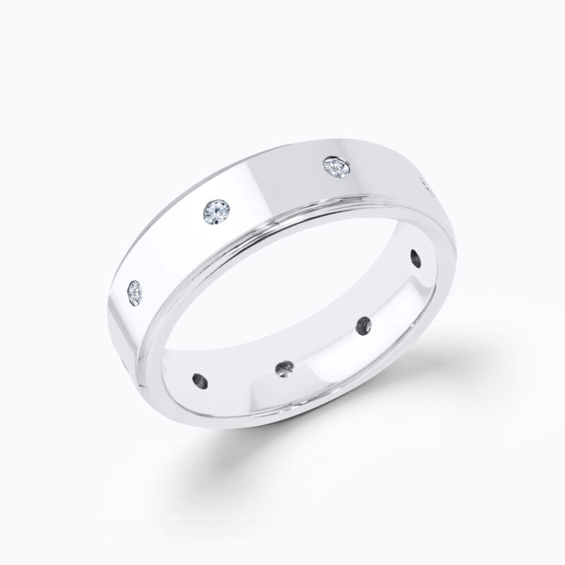 Flush-Set Round Diamond Band Men's Ring