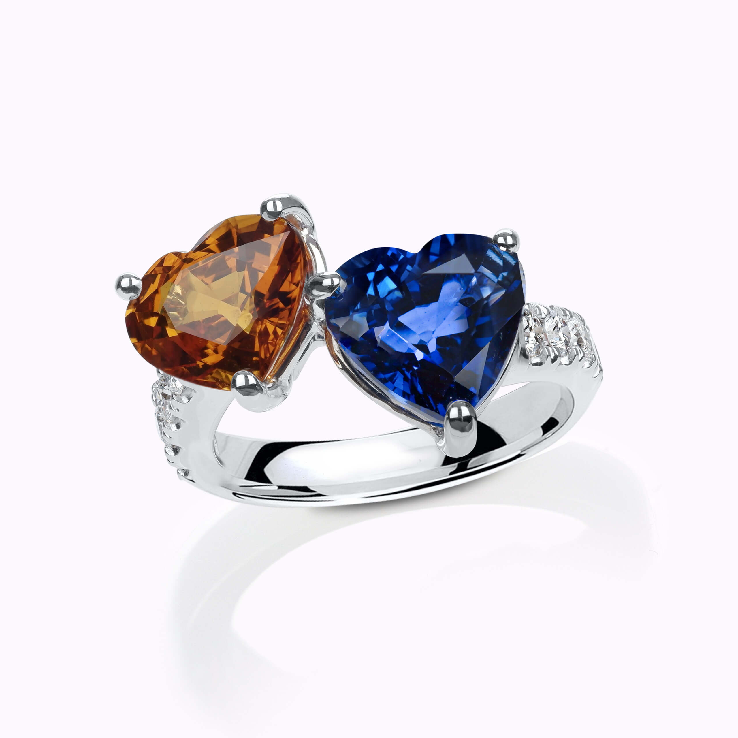 Heart-shaped Blue & Yellow Sapphires Ring