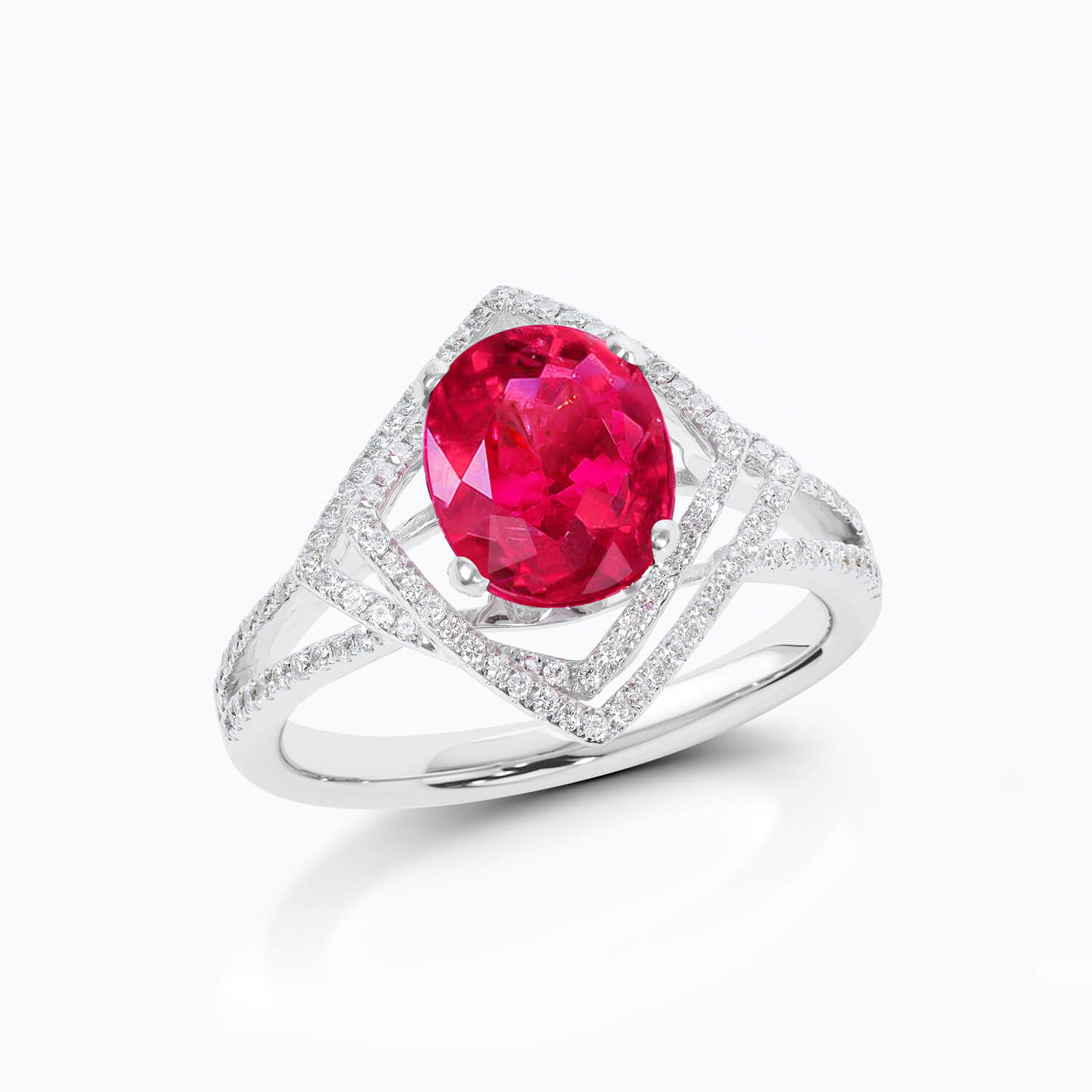 Oval Ruby and Diamond Criss Cross Ring