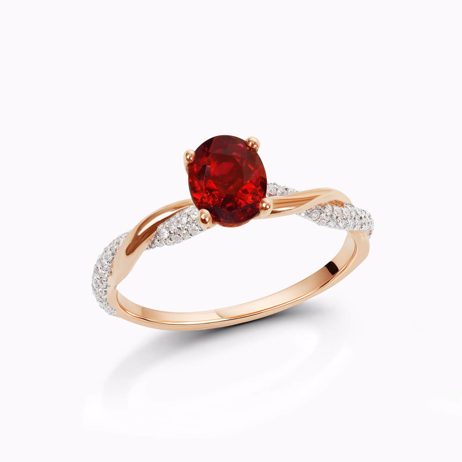Oval Ruby and Diamond Twist Ring