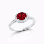 Oval Ruby and Diamond Halo Ring